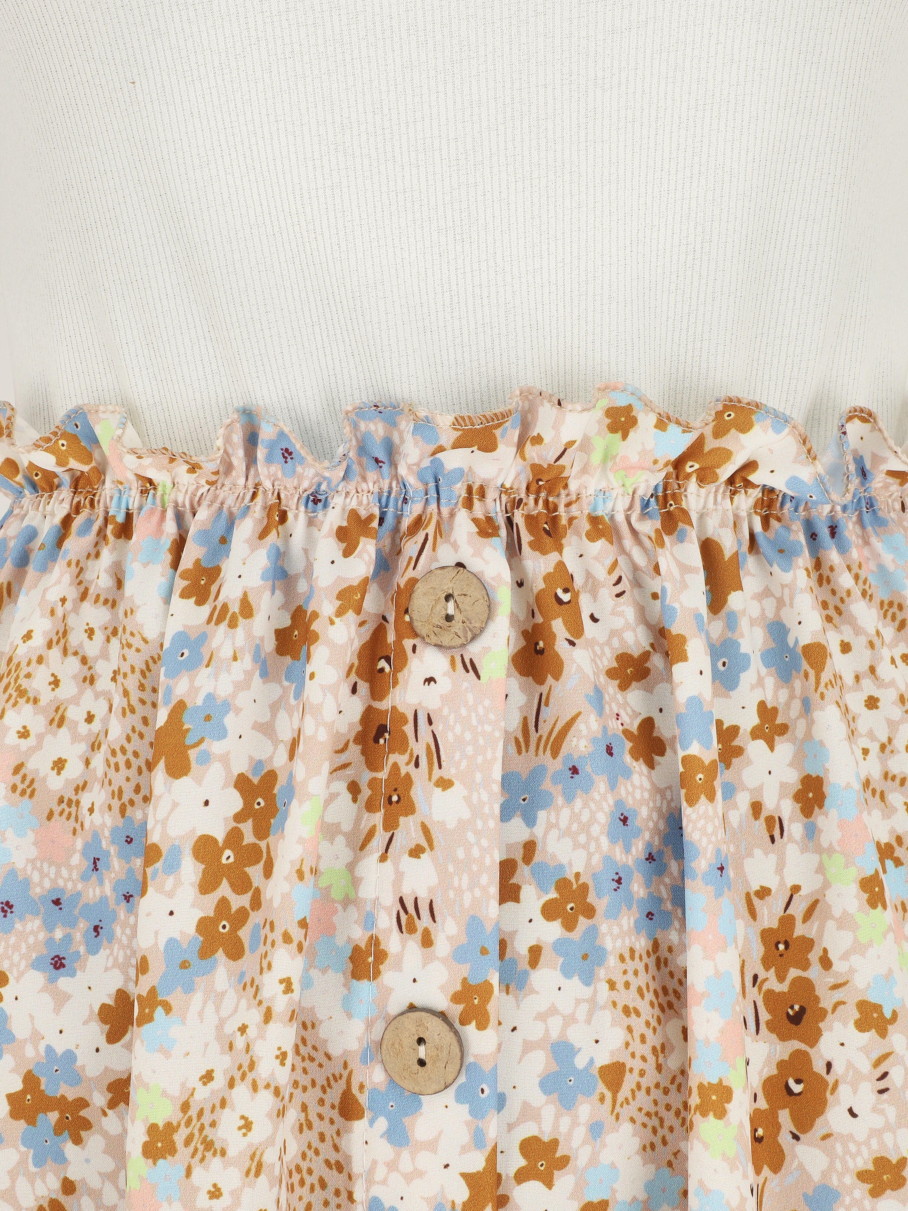 Robe bi-matière manches courtes imprimé fleuri - Beige/blanc - 3
