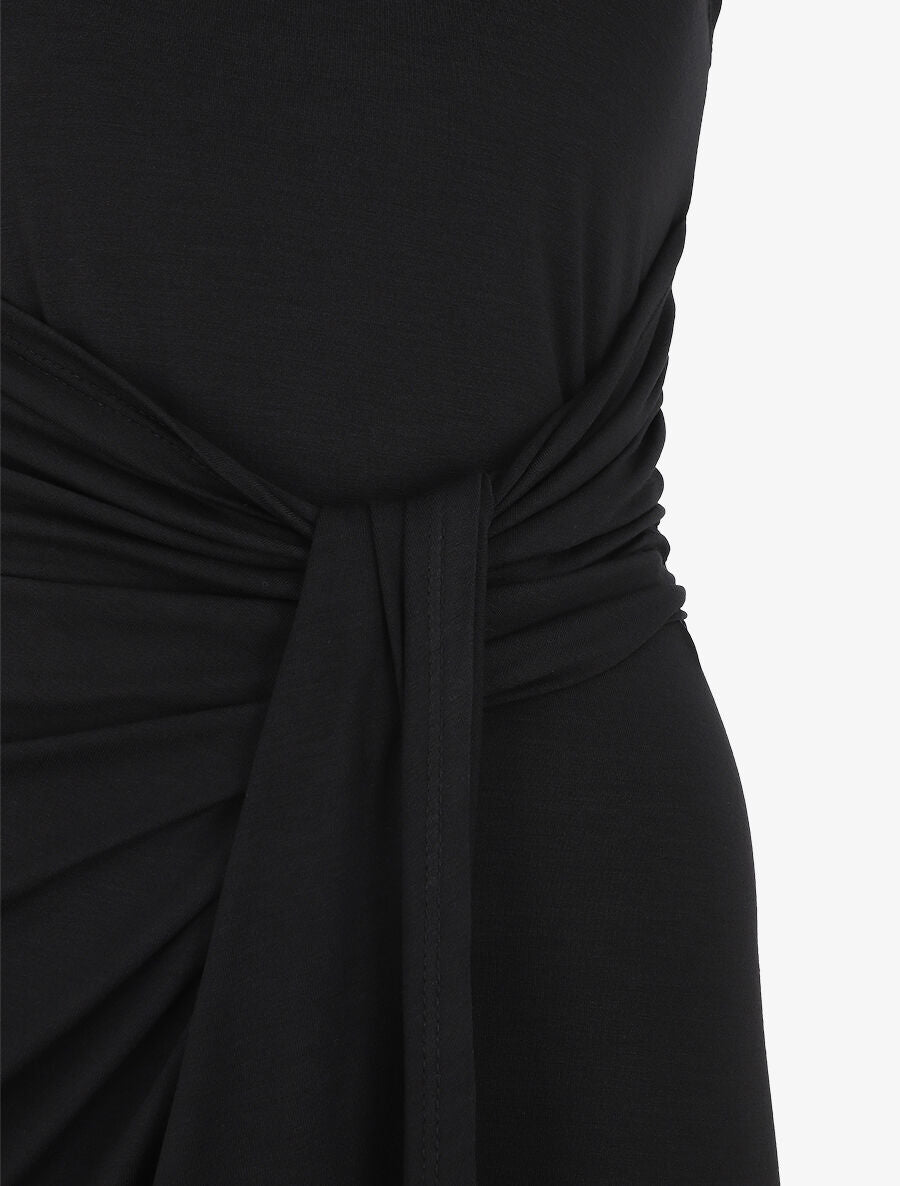 Robe drapée longue unie sans manches - Noir - 3