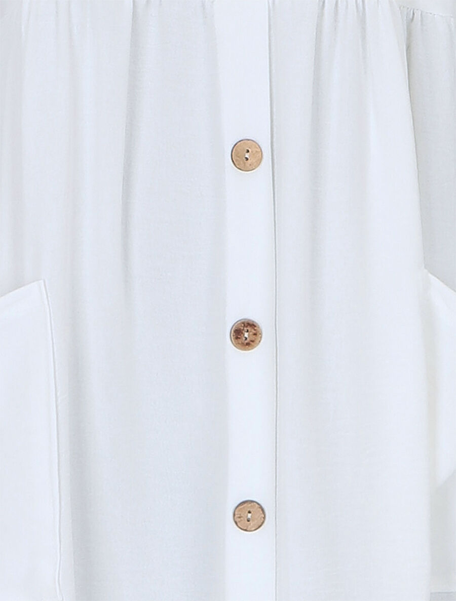 Robe longue boutonnée unie à fines bretelles - Blanc - 3