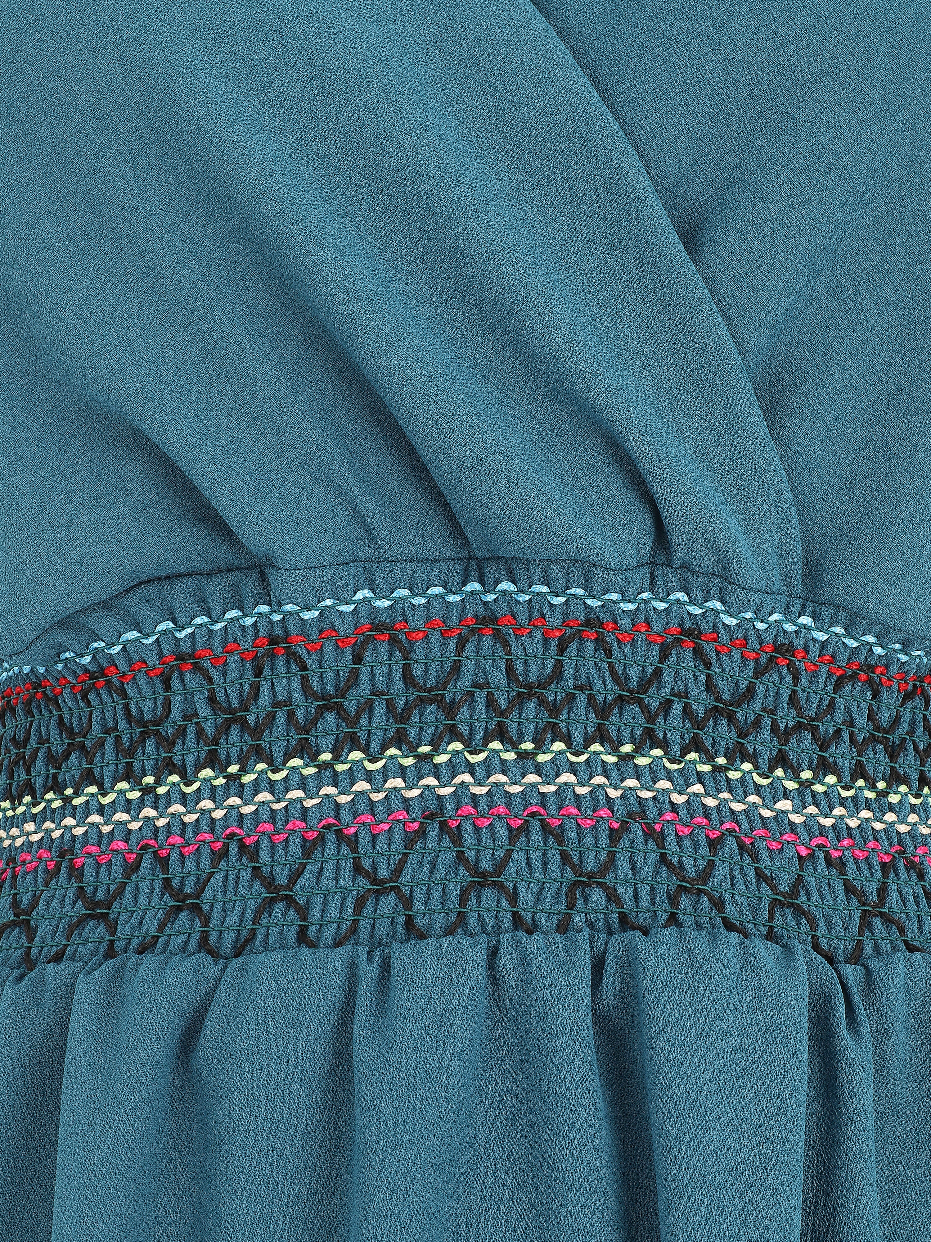 Robe mi-longue sans manches taille élastiquée stylisée - Bleu canard - 3