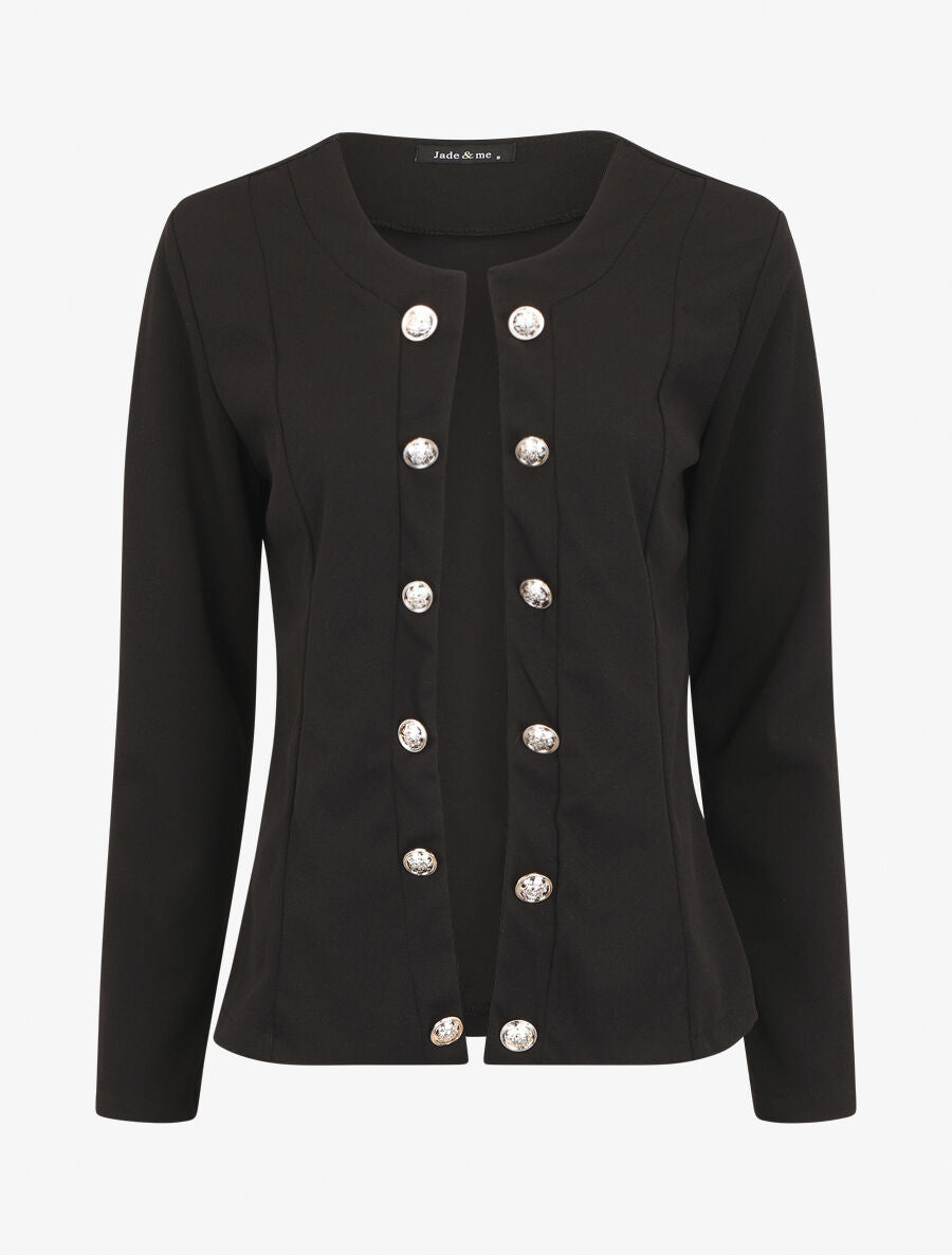 Veste droite boutonnée unie - Noir - 5