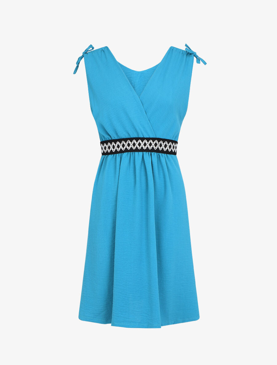 Robe uni à taille élastiquée - Bleu azur - 1