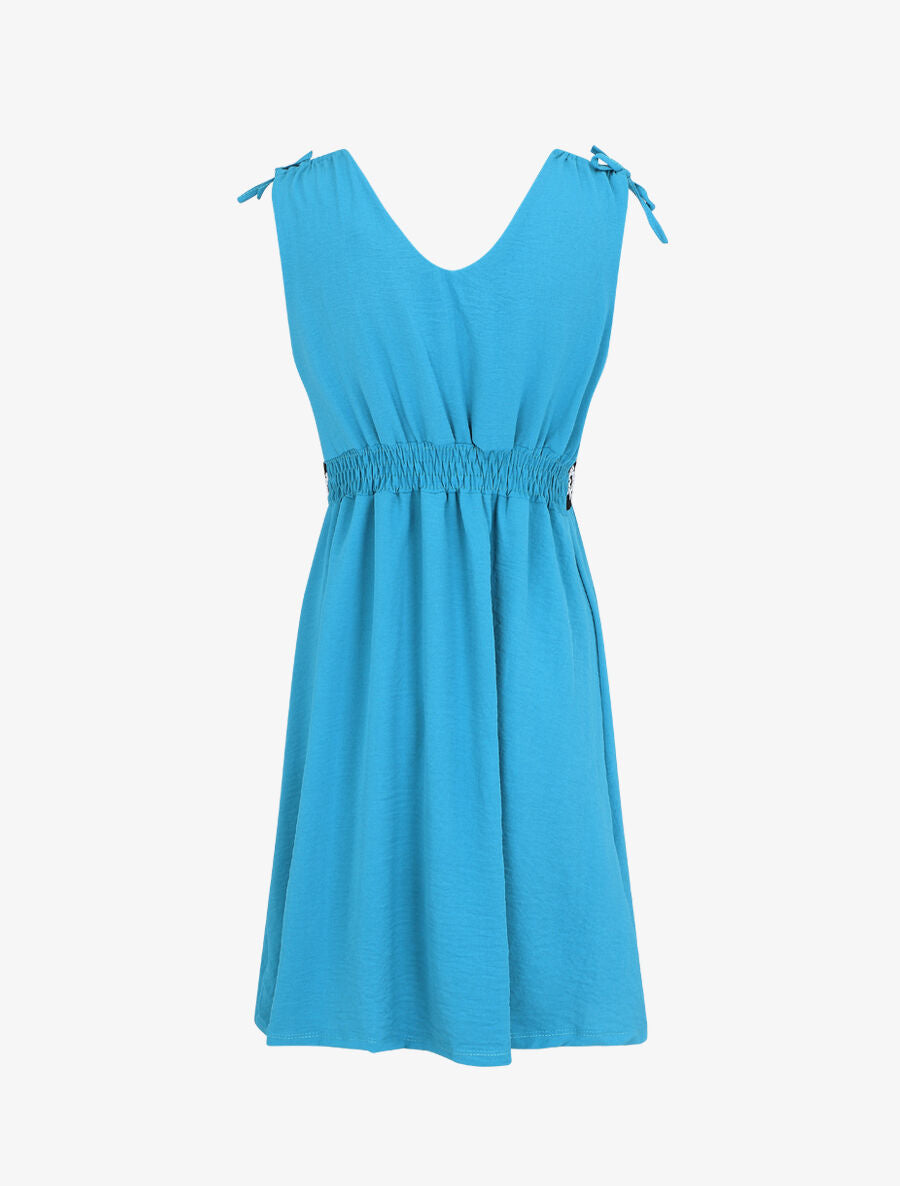 Robe uni à taille élastiquée - Bleu azur - 2