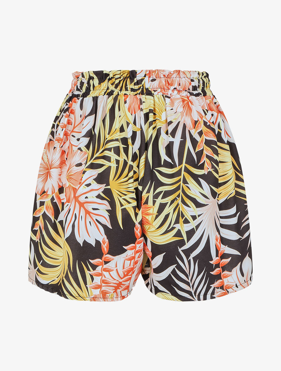 Short évasé taille haute imprimé tropical - Noir - 2