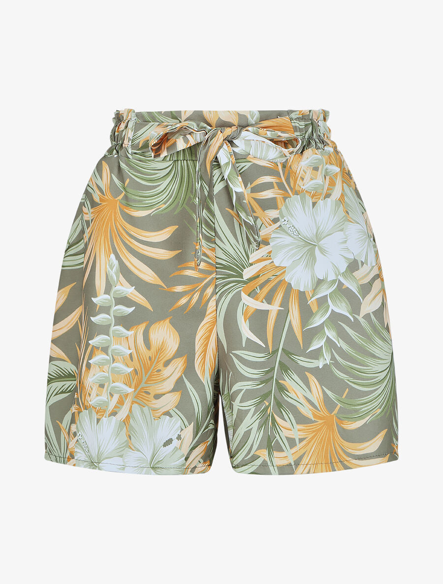 Short évasé taille haute imprimé tropical - Kaki - 1