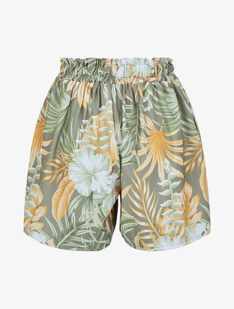 Short évasé taille haute imprimé tropical - Kaki - 2
