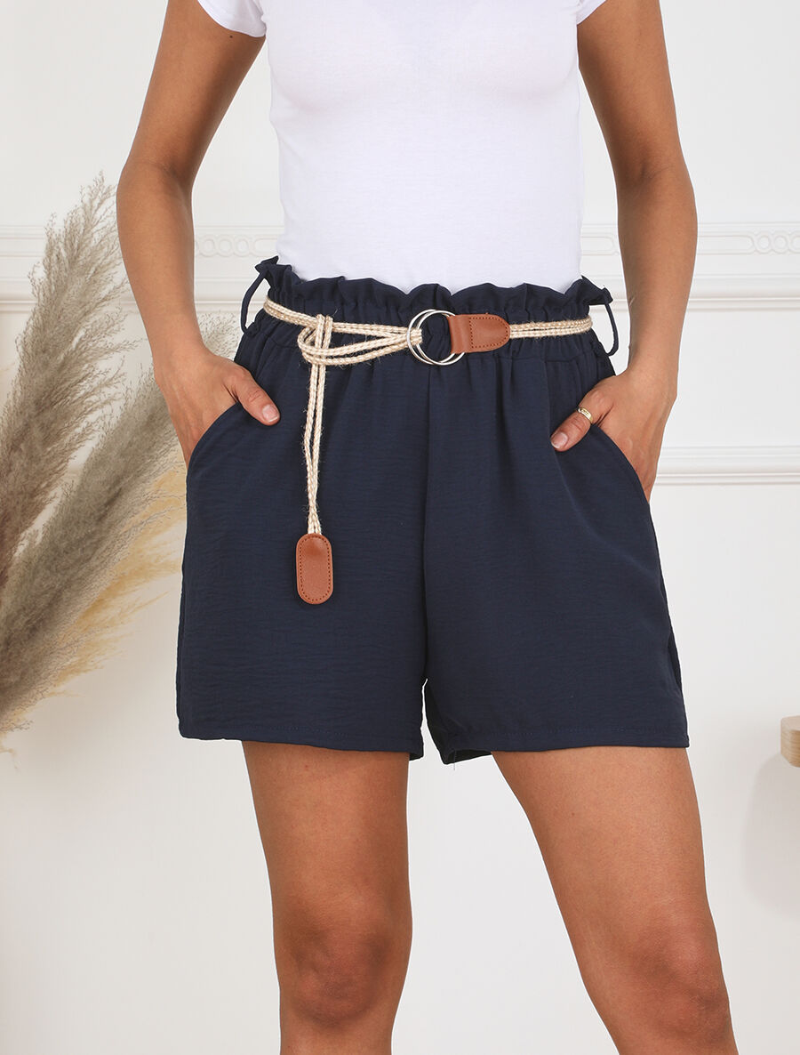 Short uni coupe droite - Marine - 4