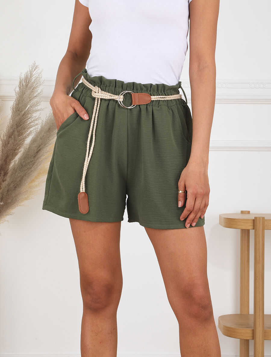 Short uni coupe droite - Kaki - 4