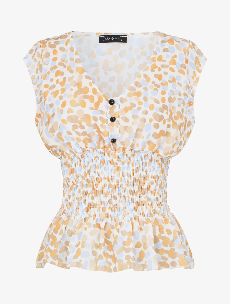 Top élastiqué imprimé rétro - Beige - 5