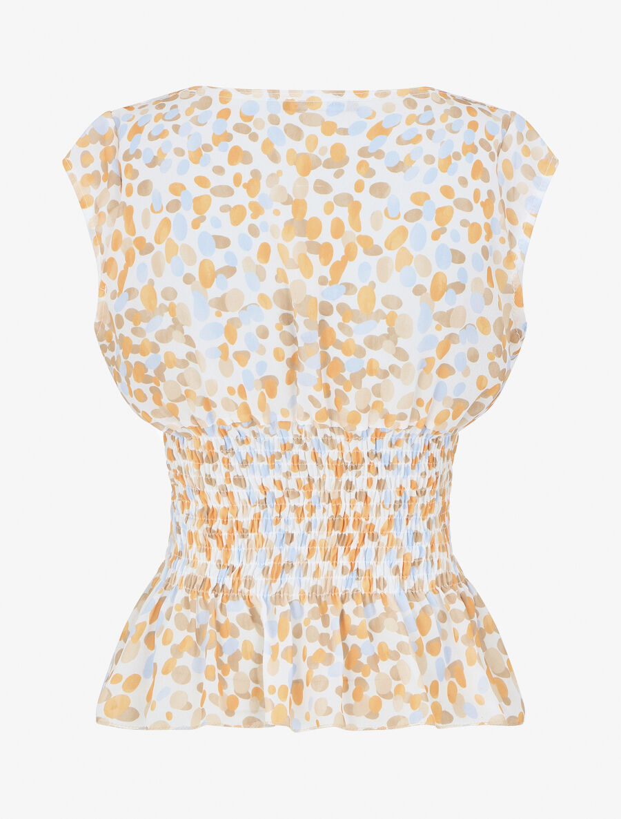 Top élastiqué imprimé rétro - Beige - 2