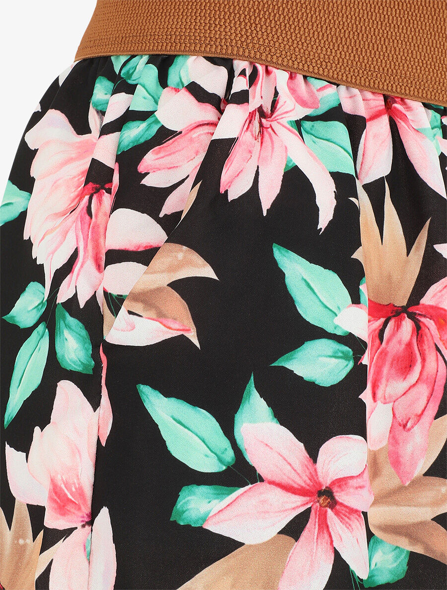Short imprimé fleurs à taille haute - Noir - 3