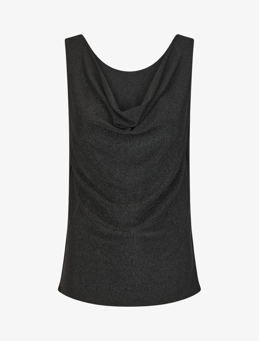 Top droit irisé sans manches col bénitier - Noir - 1