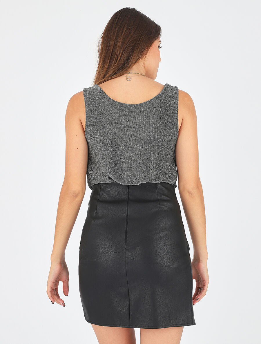 Top droit irisé sans manches col bénitier - Argent - 5