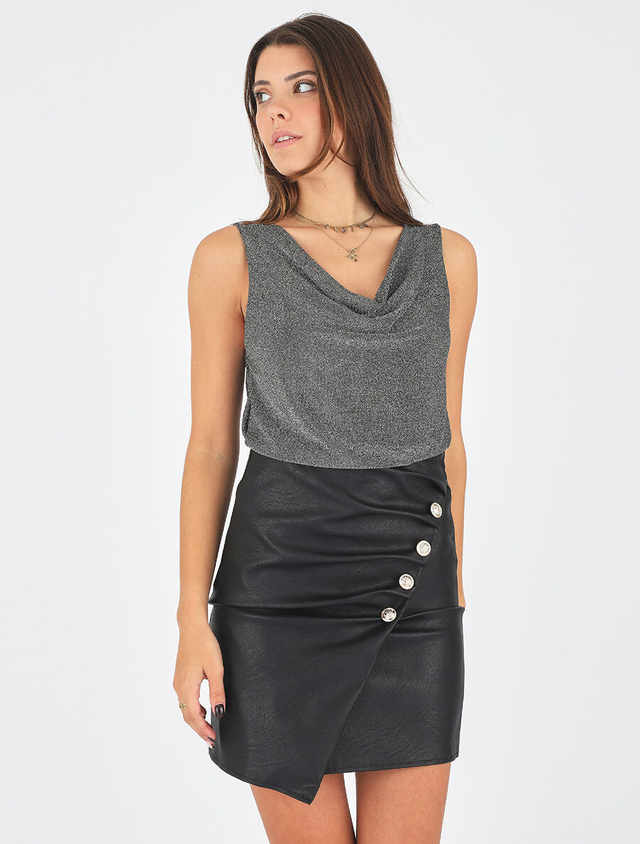 Top droit irisé sans manches col bénitier - Argent - 6