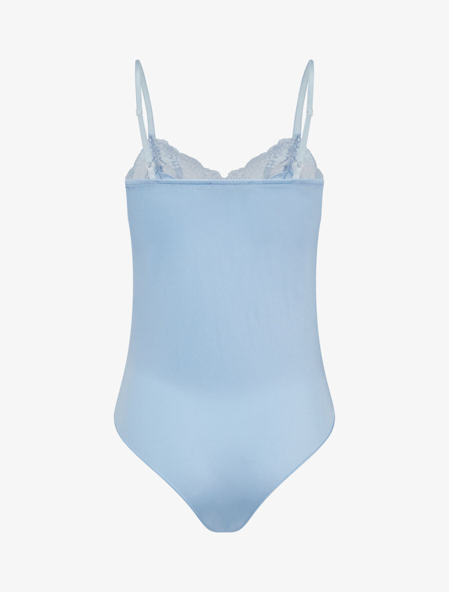 Body satiné à col en dentelle - Bleu ciel - 2