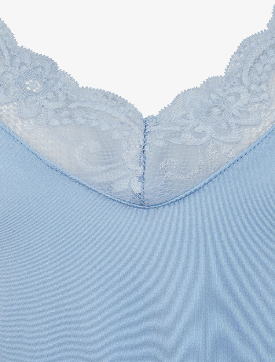 Body satiné à col en dentelle - Bleu ciel - 3