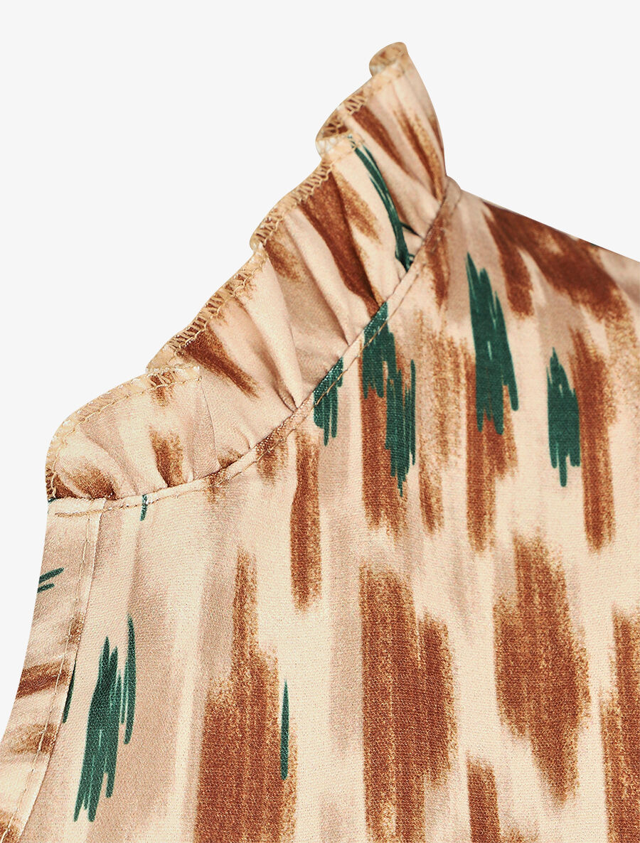Top col volanté imprimé abstrait - Beige foncé - 3