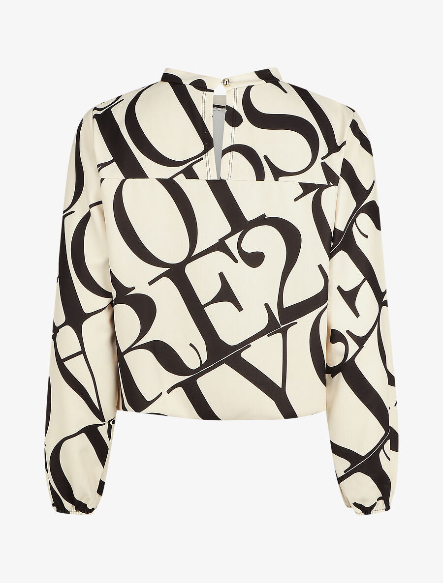 Top col montant imprimé graphique - Beige - 2