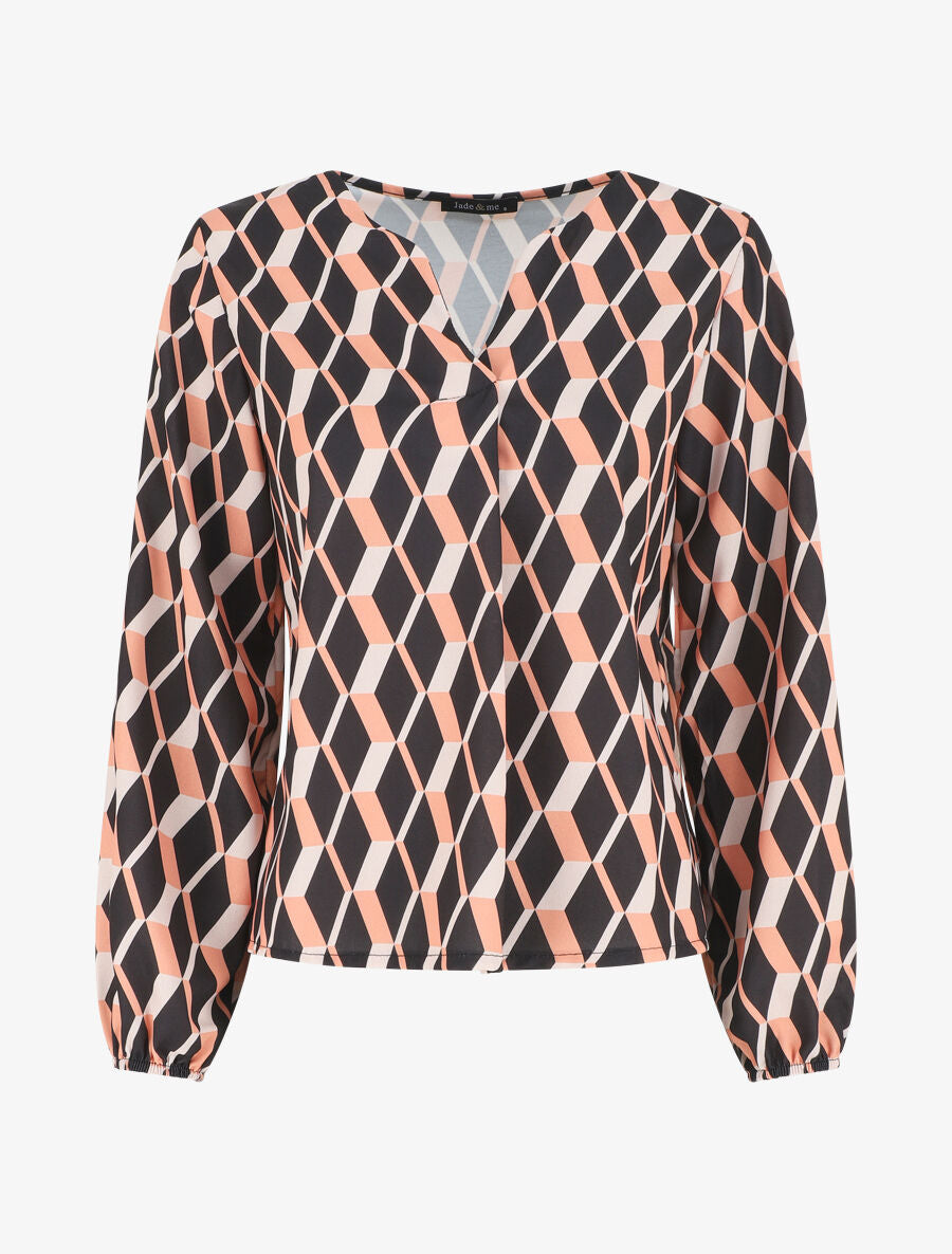 Blouse droite imprimé géométrique - Rose saumon - 5