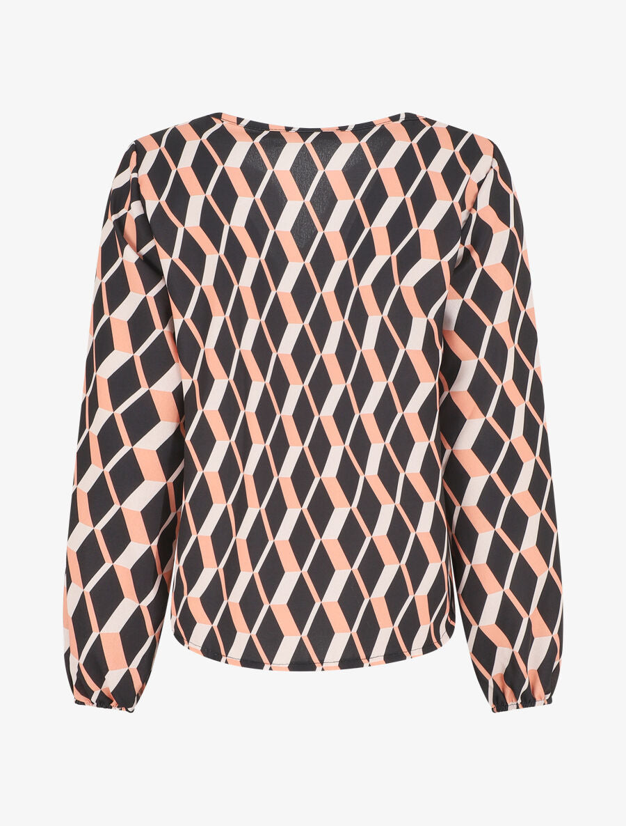 Blouse droite imprimé géométrique - Rose saumon - 2