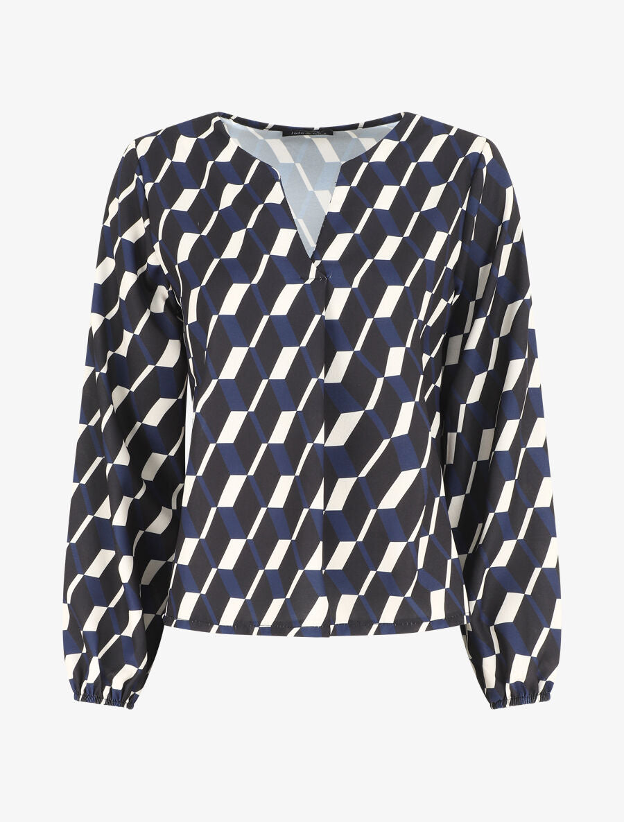 Blouse droite imprimé géométrique - Marine - 1