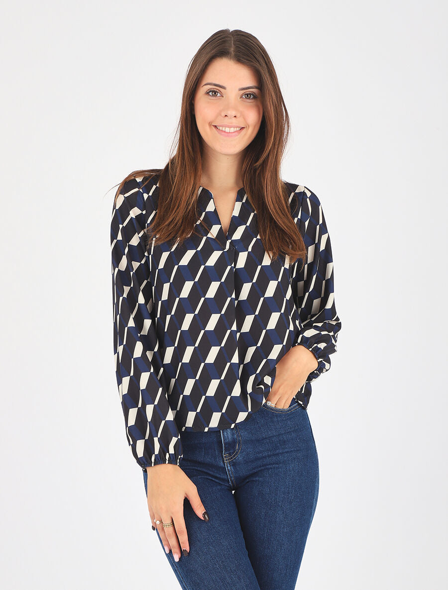 Blouse droite imprimé géométrique - Marine - 4