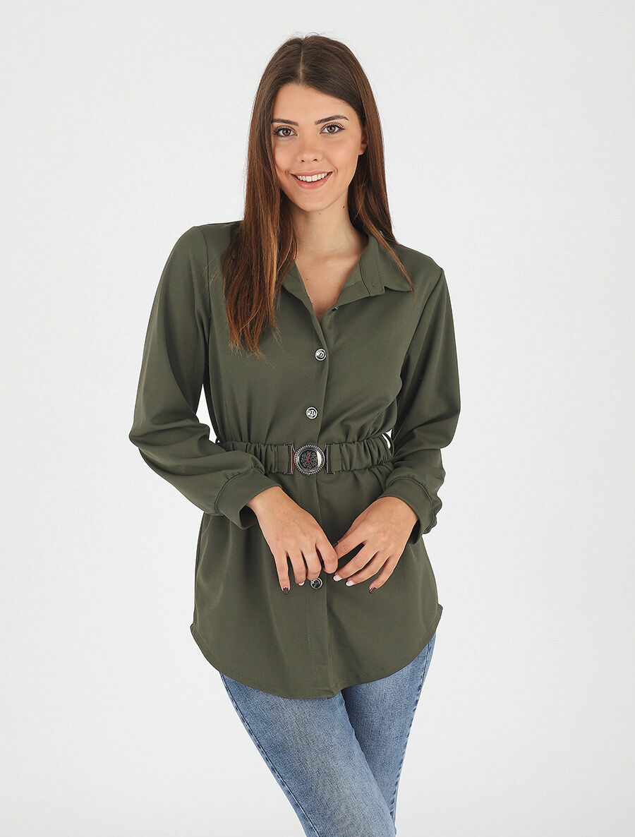 Chemise ample ceinturée - Kaki - 4