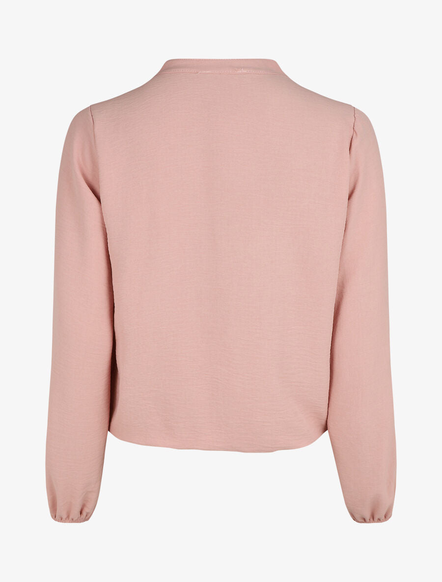 Blouse droite unie à manches longues et col V - Rose - 2
