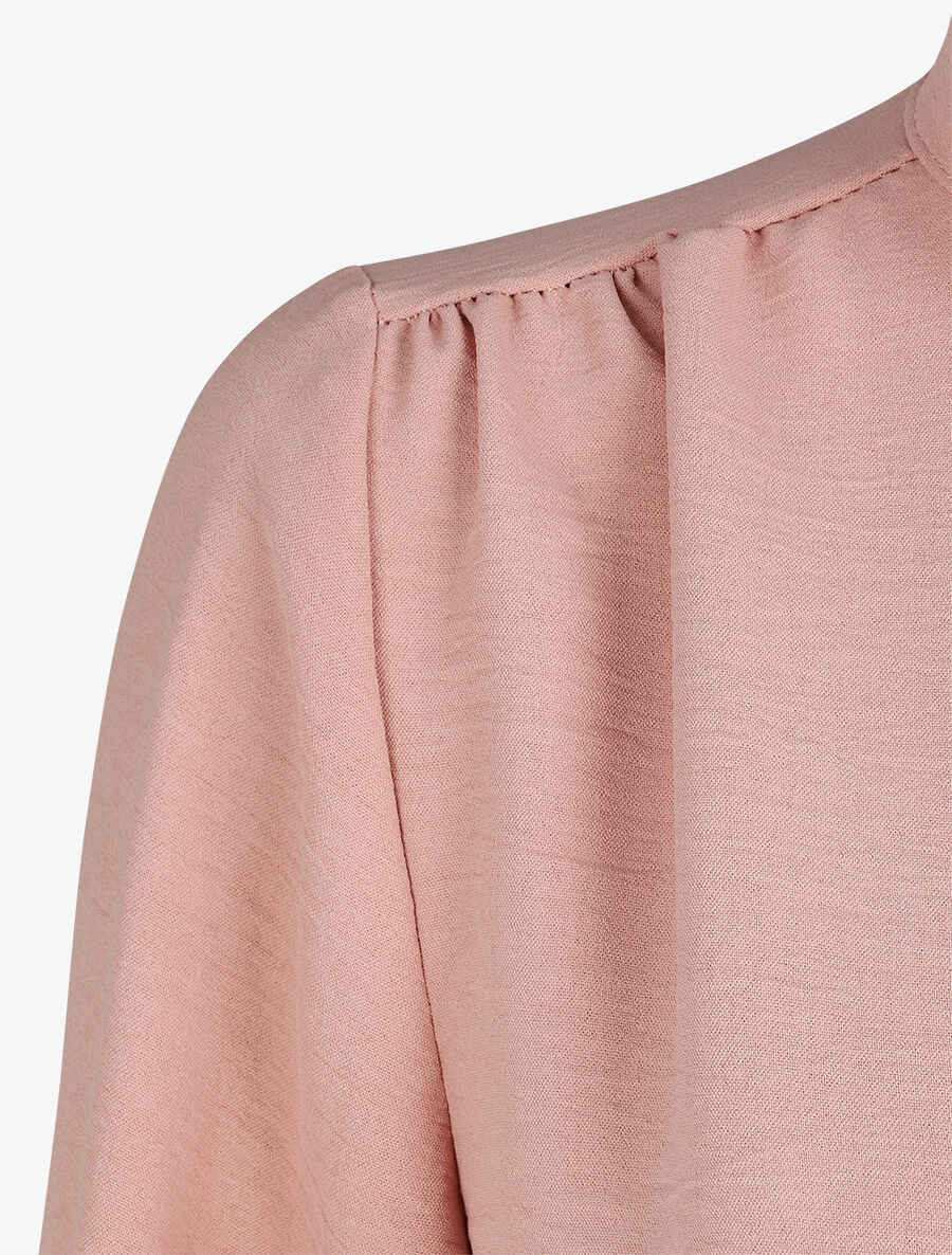 Blouse droite unie à manches longues et col V - Rose - 3