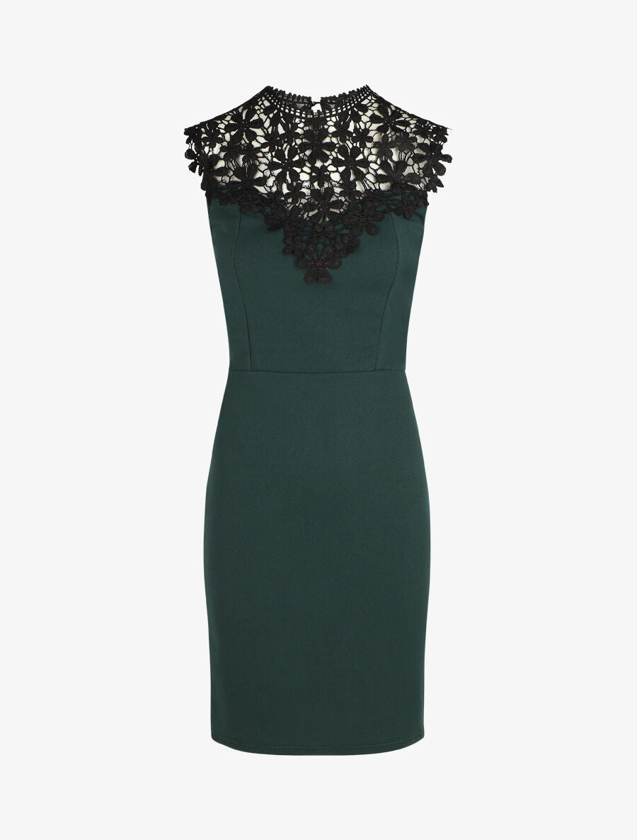 Robe ajustée sans manches col crochet - Vert sapin - 1