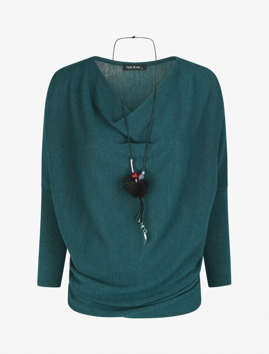 Pull droit col bénitier - Bleu canard - 1