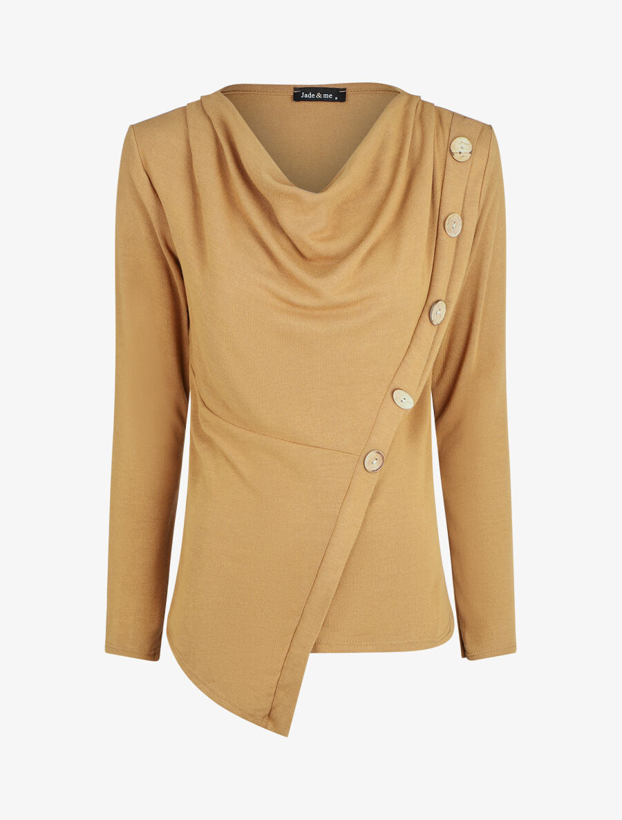 Top droit col bénitier et boutons - Camel - 1