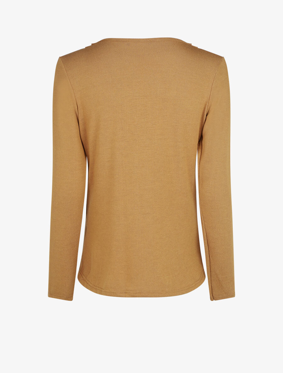 Top droit col bénitier et boutons - Camel - 2