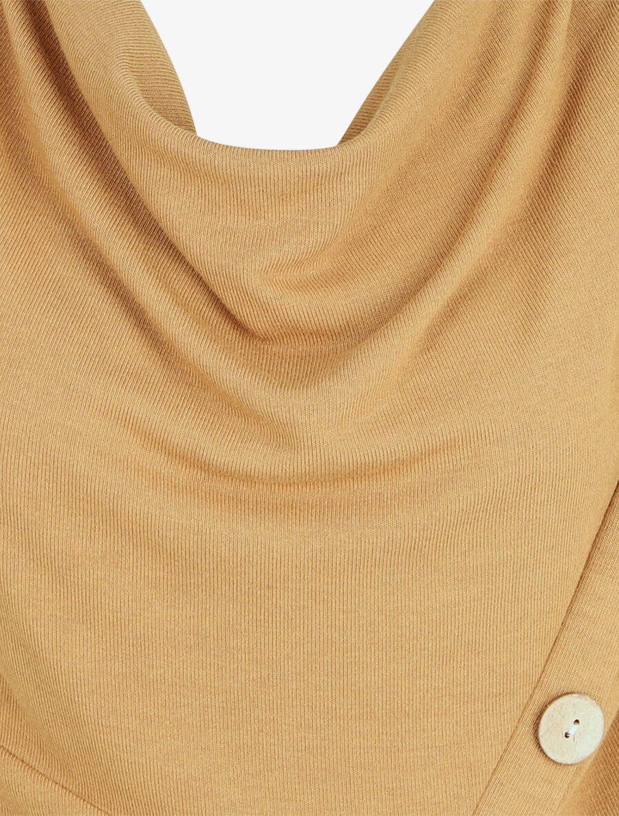 Top droit col bénitier et boutons - Camel - 3