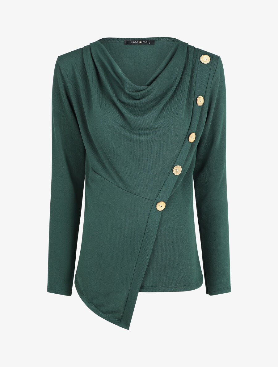 Top droit col bénitier et boutons - Vert - 1