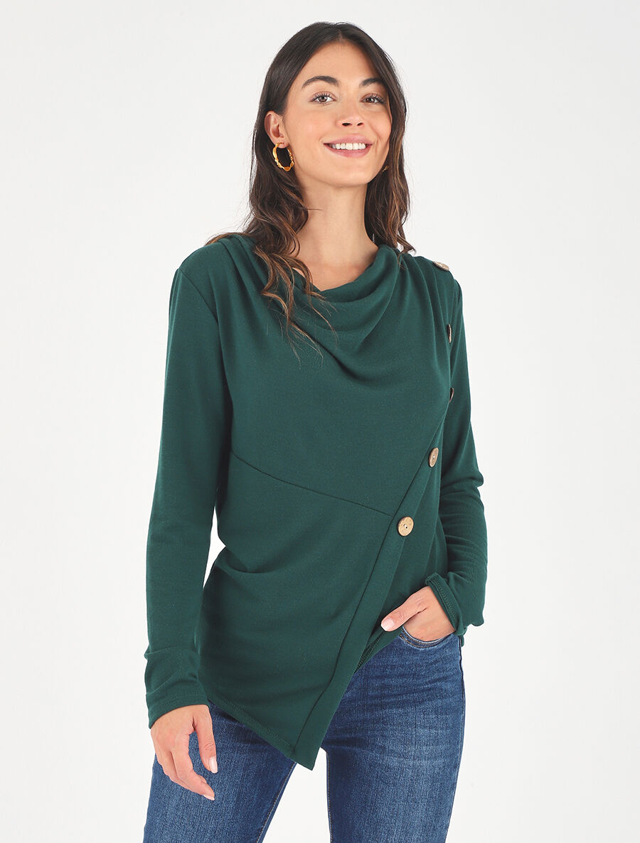 Top droit col bénitier et boutons - Vert - 4