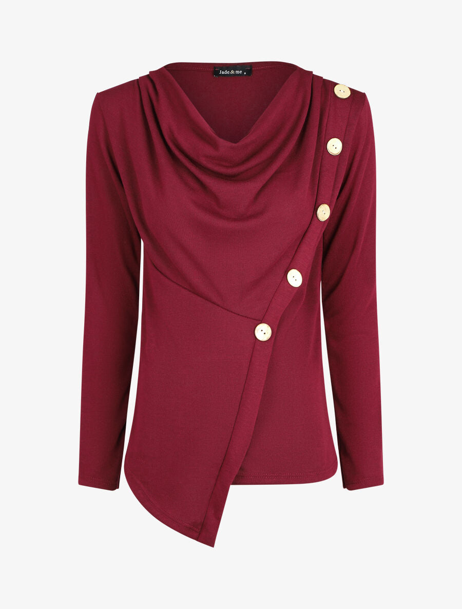 Top droit col bénitier et boutons - Bordeaux - 1