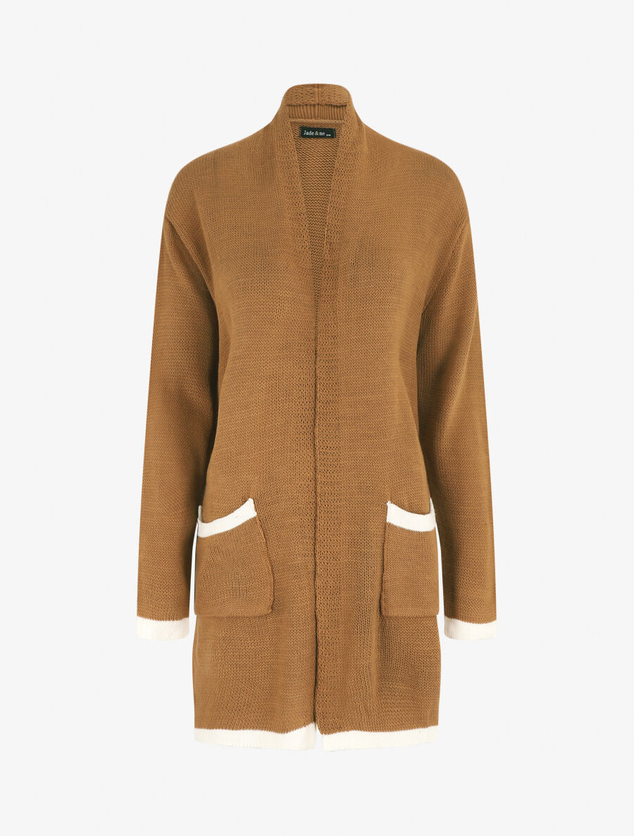 Gilet long col châle - Camel - 1