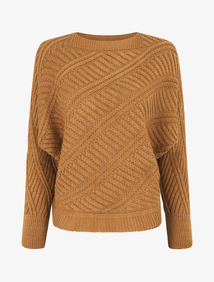 Pull droit uni à col bateau - Camel - 4