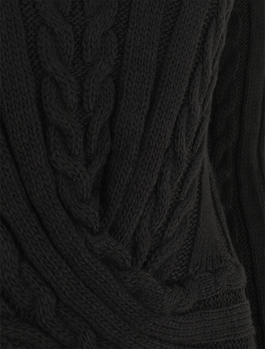 Pull droit torsadé en maille tressée - Noir - 3