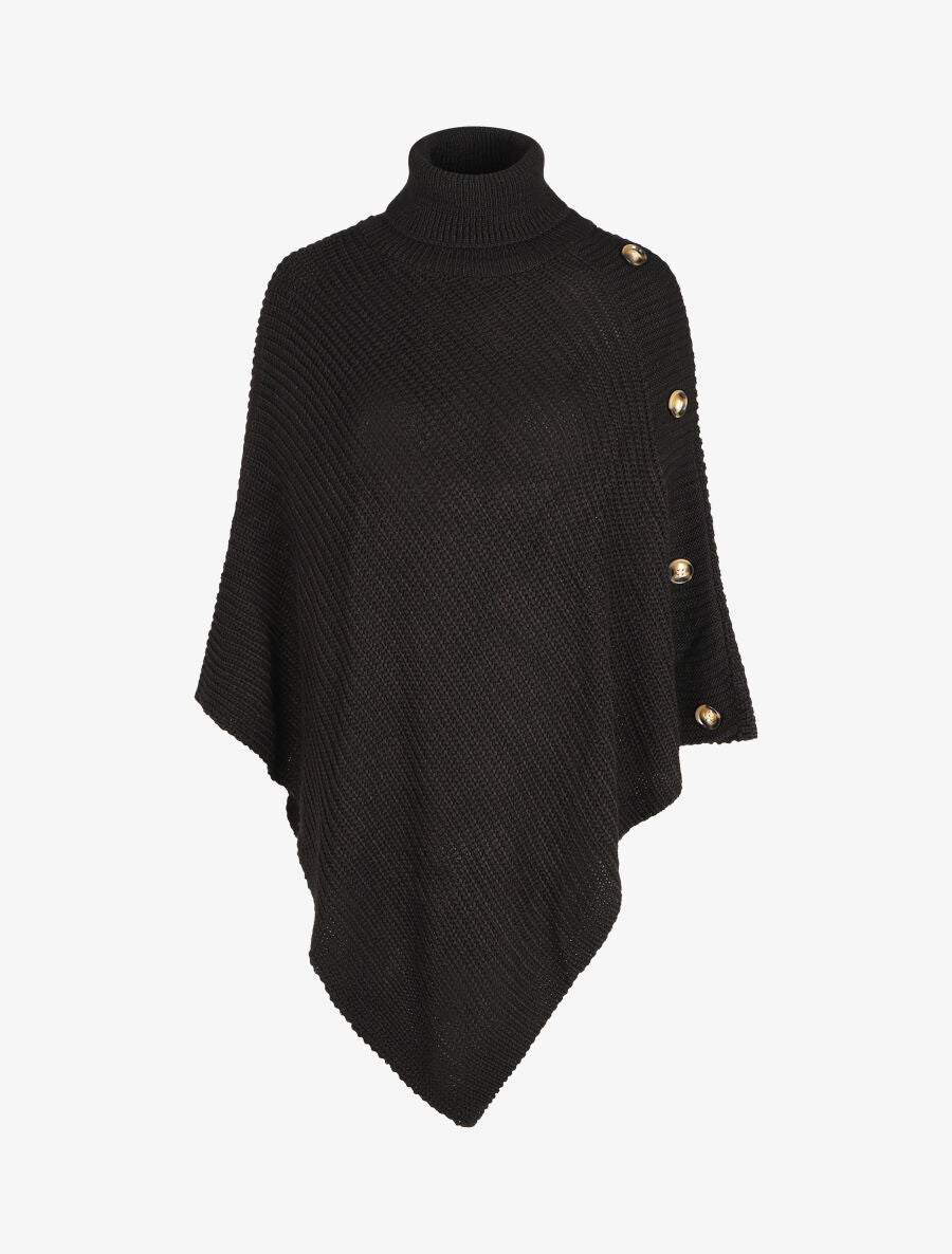 Poncho col roulé à boutons - Noir - 1