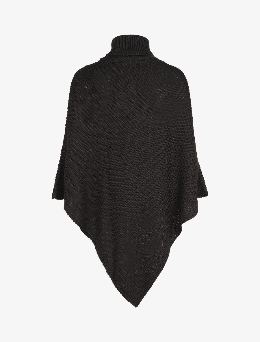 Poncho col roulé à boutons - Noir - 2