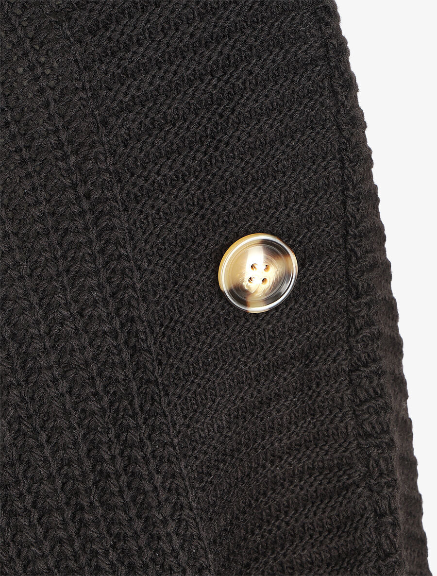 Poncho col roulé à boutons - Noir - 3