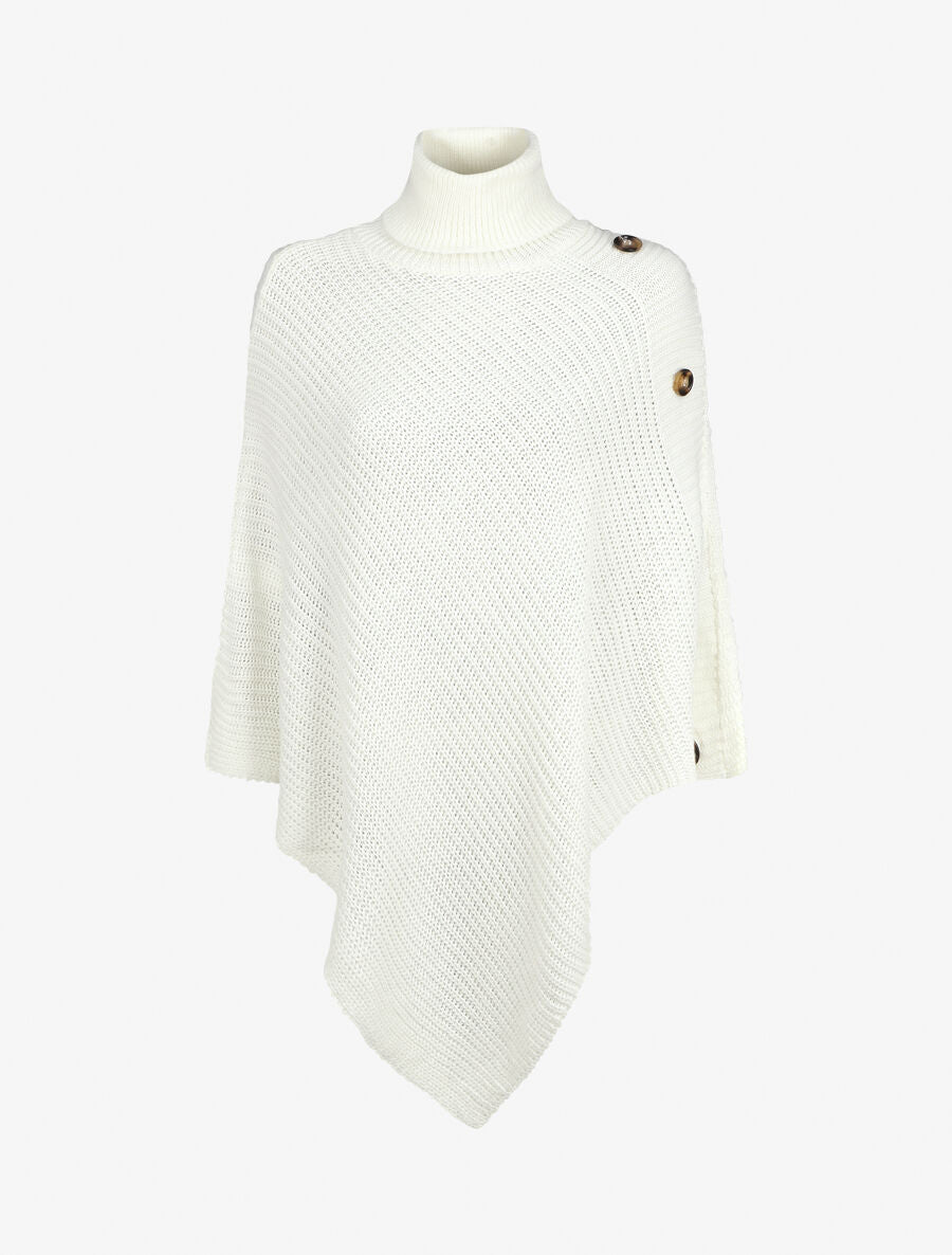 Poncho col roulé à boutons - Blanc - 4