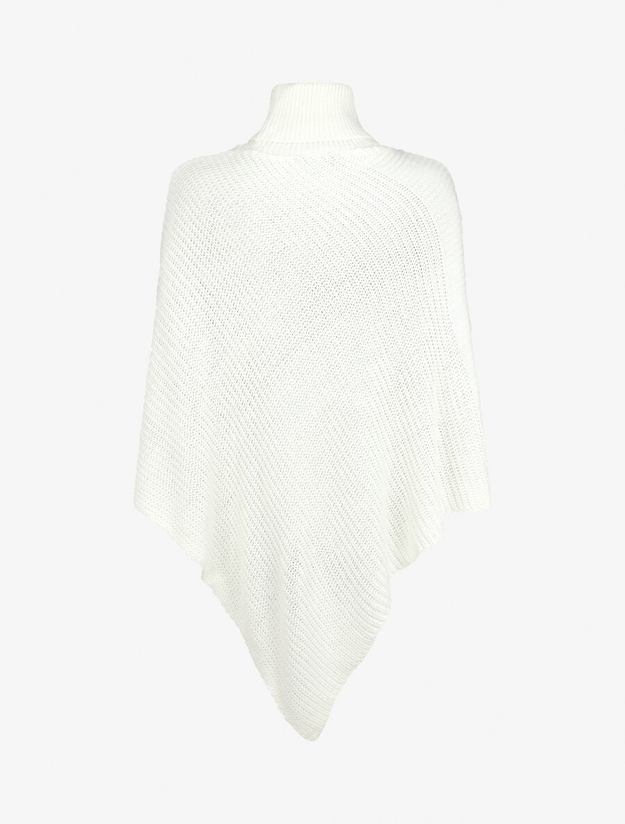 Poncho col roulé à boutons - Blanc - 2