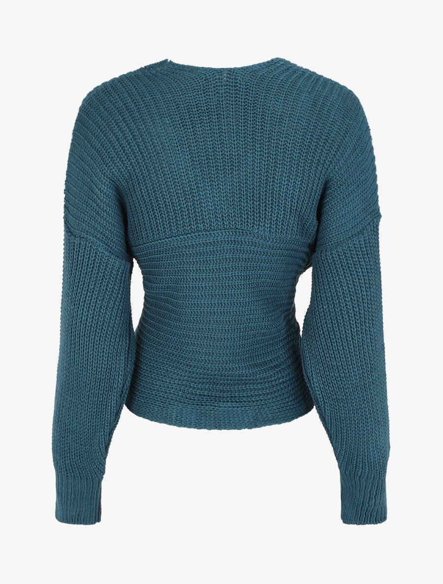 Pull croisé manches longues - Bleu canard - 2