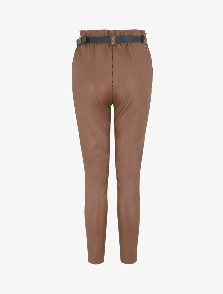 Pantalon uni en simili - Camel - 2