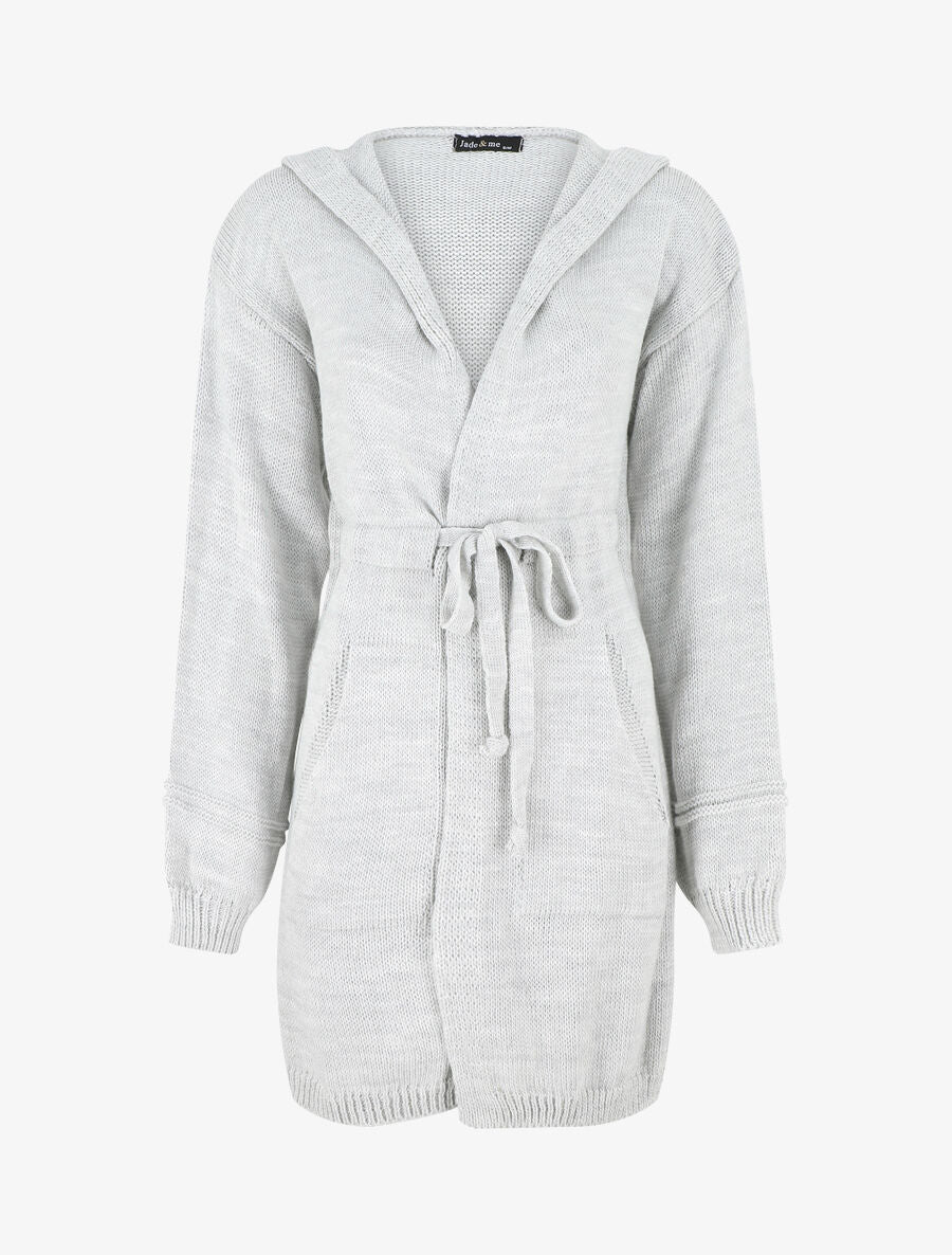 Gilet long à capuche - Gris clair - 1