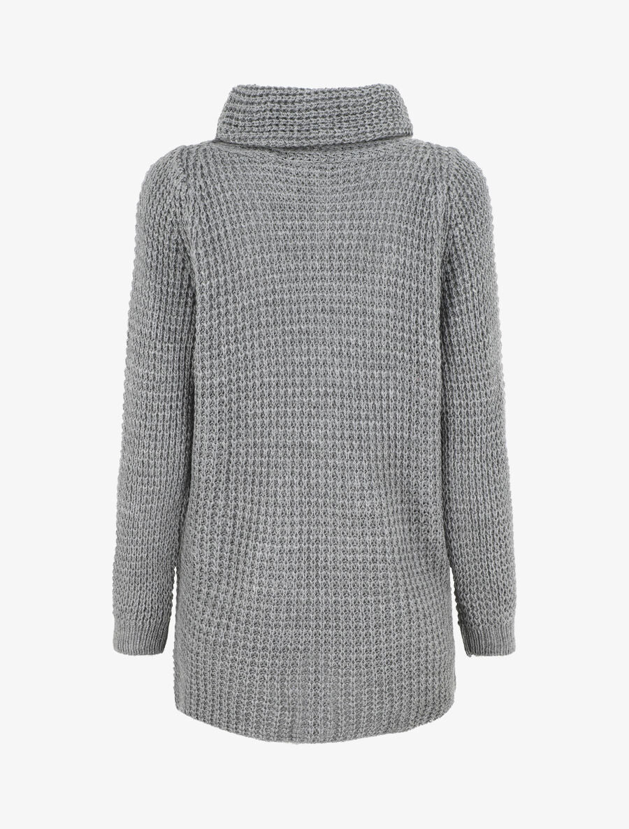 Pull ample croisé à col roulé - Gris - 2