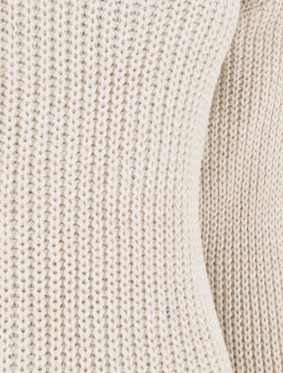 Pull droit col V dos en crochet - Beige - 3